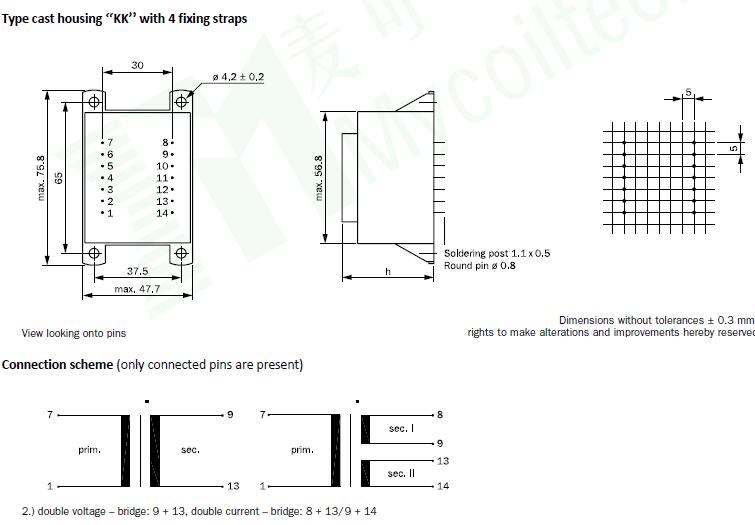 Encapsulated transformer with low frequency for household appliances