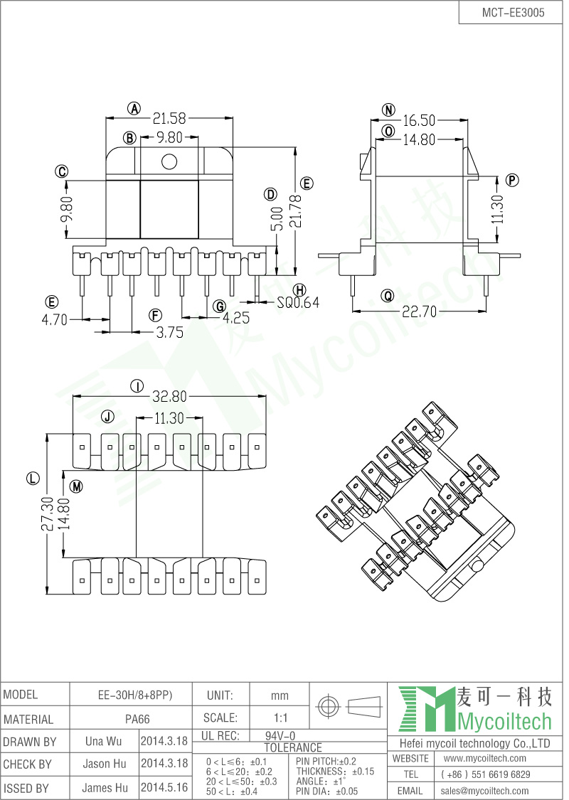 New design EE type electronic transformer bobbin