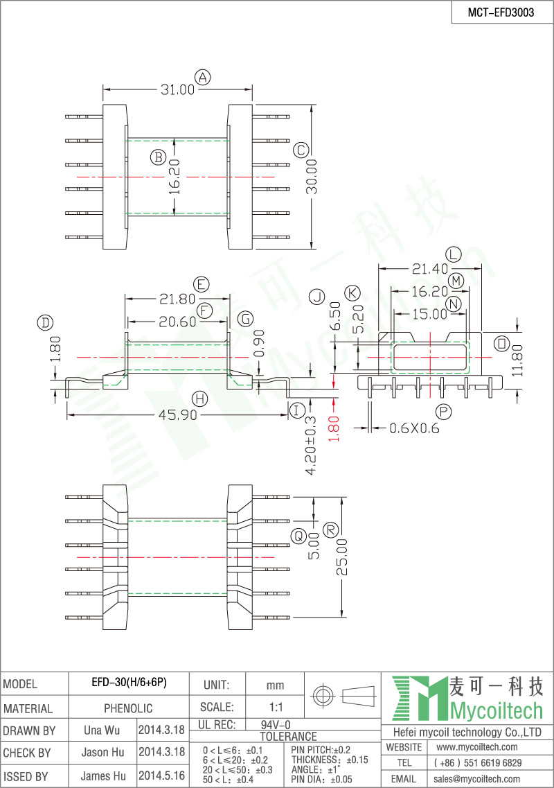 ISO9001 factroy EFD30 high frequency transformer bobbin