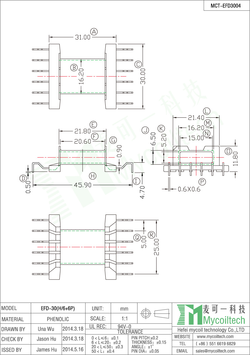 EFD30 power supply transformer bobbin