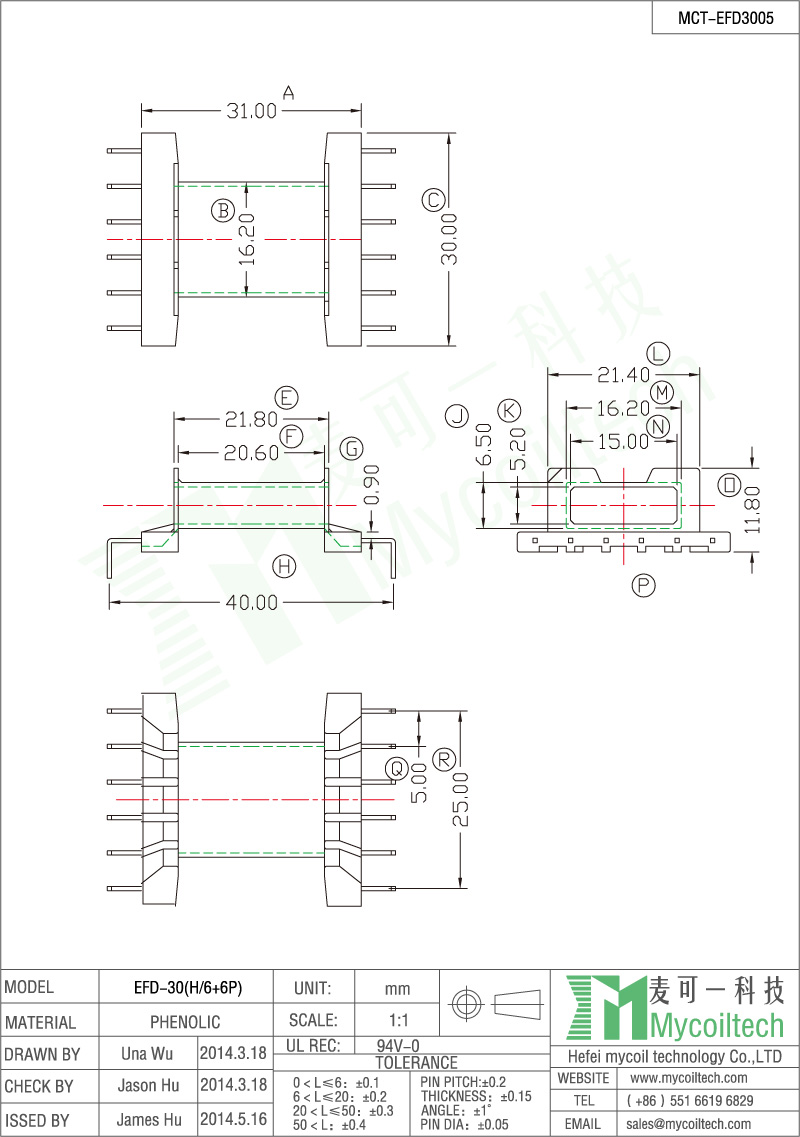 Customized 6+6 pins EFD30 electronic transformer bobbin