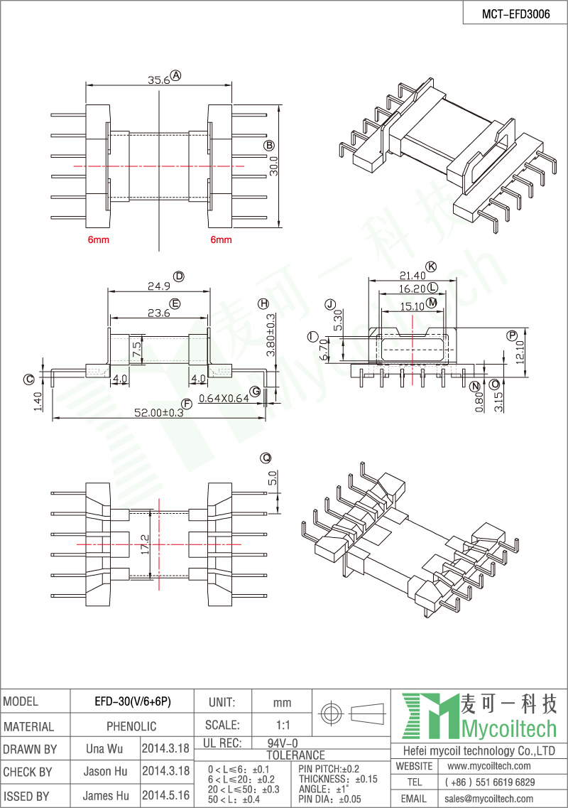  EFD30 Transformer Bobbin 12-pin