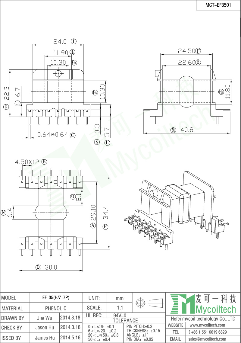 Best quality EF35 high frequency transformer bobbin factory MCT