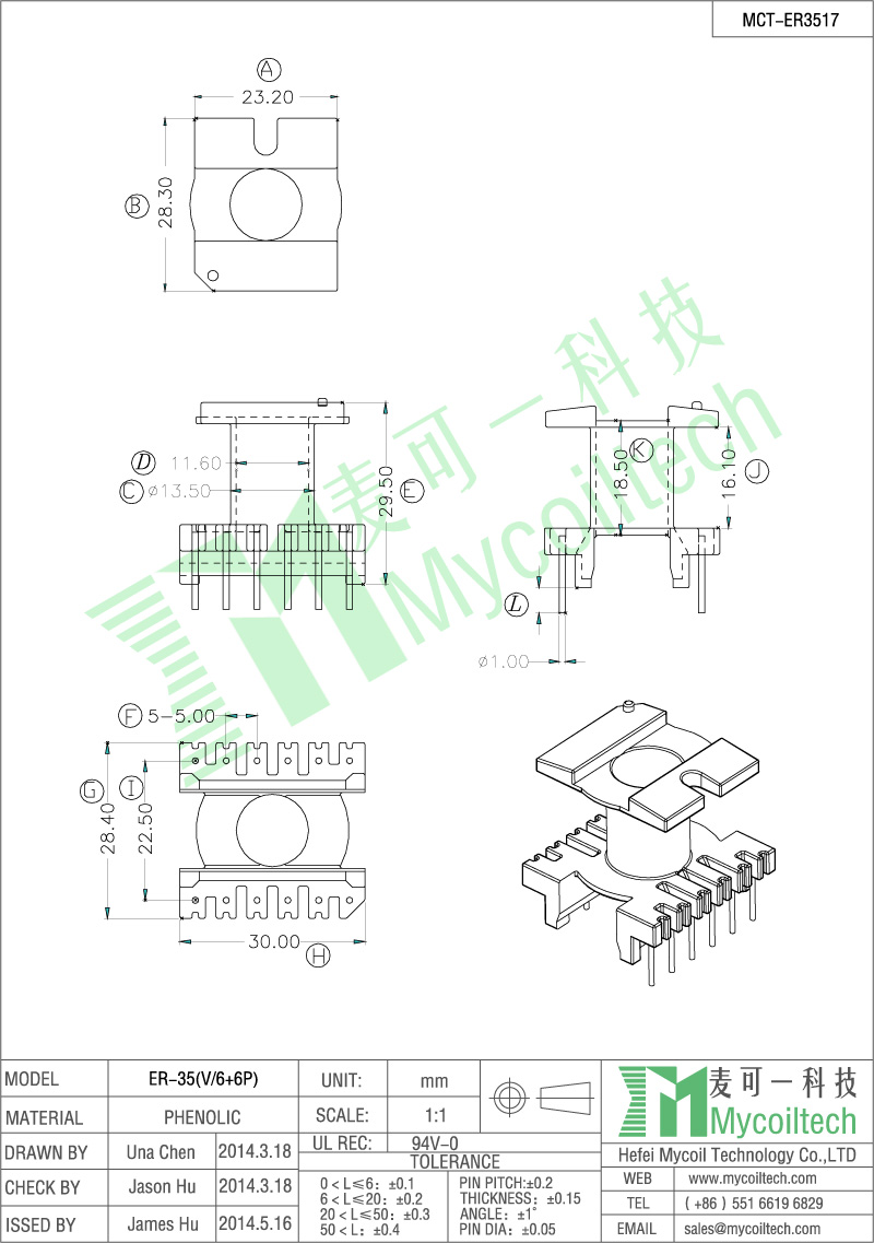 ER35 flyback transformer bobbin for LED supply