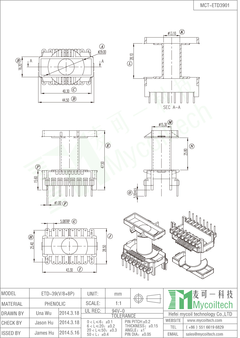 ETD39 high frequency transformer bobbin manufacturer