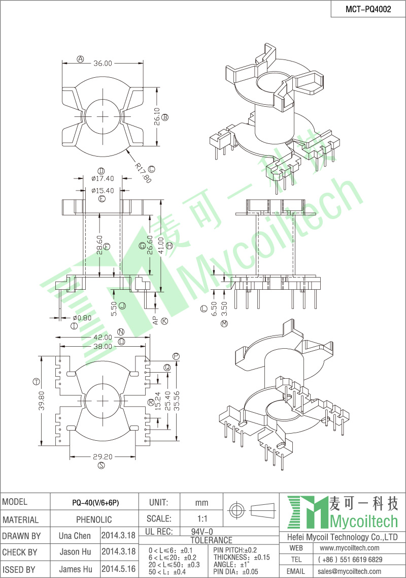 Competitive price PQ40 high frequency transformer bobbin(coil former)