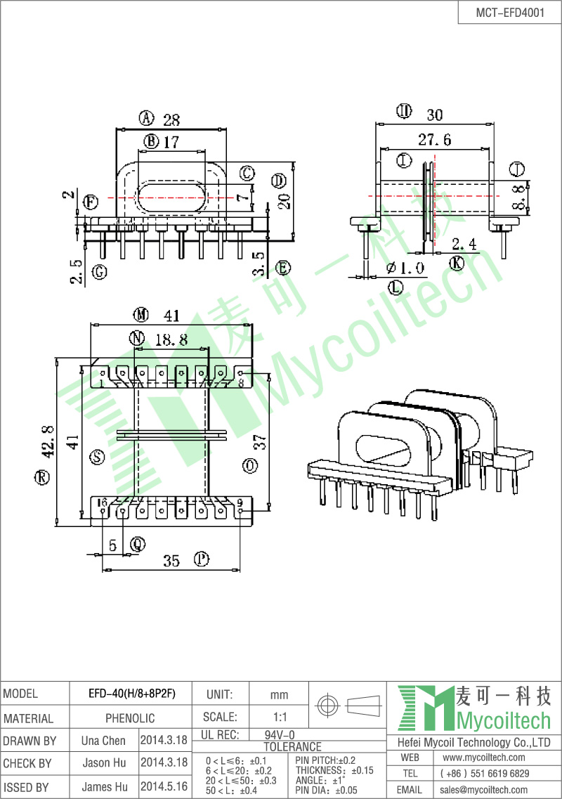 Double slots 8+8 pins EFD transformer bobbin supplier