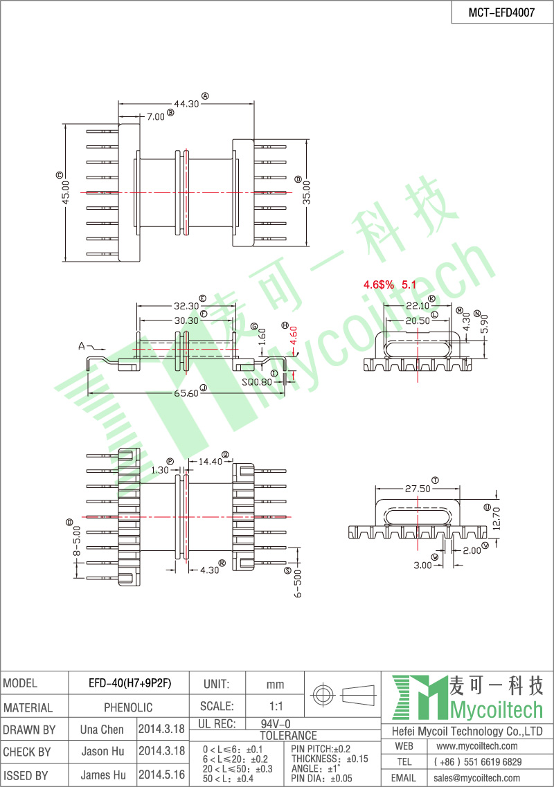  Efd40 Phenolic Bobbin for High Frequency Transformer