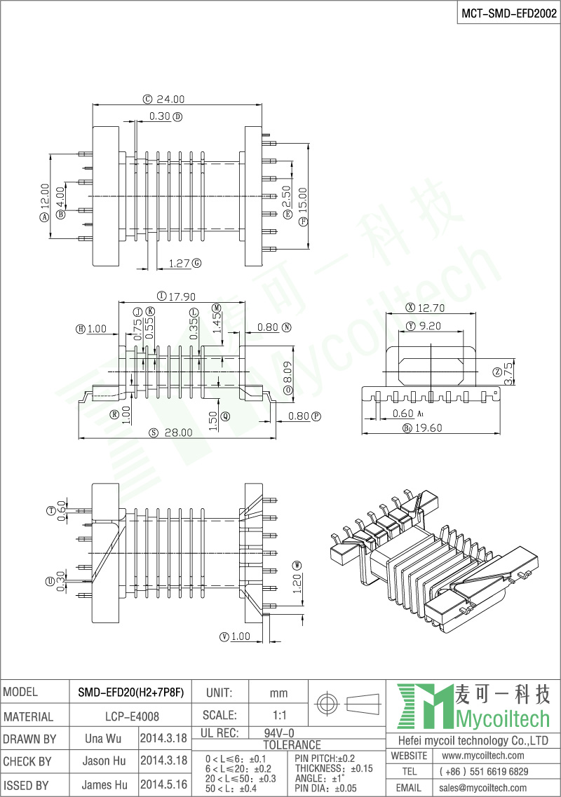 SMD EFD20 Bobbin for Power Supply