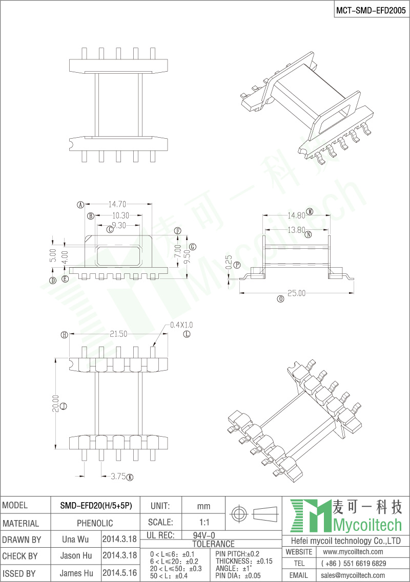 Buy high quality EFD20 bobbin 5+5 pin