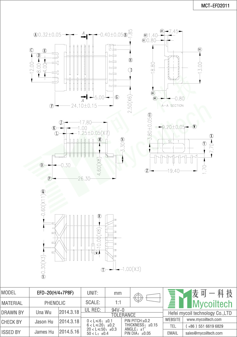 Eight slots EFD bobbin 11 pin horizontal bobbin