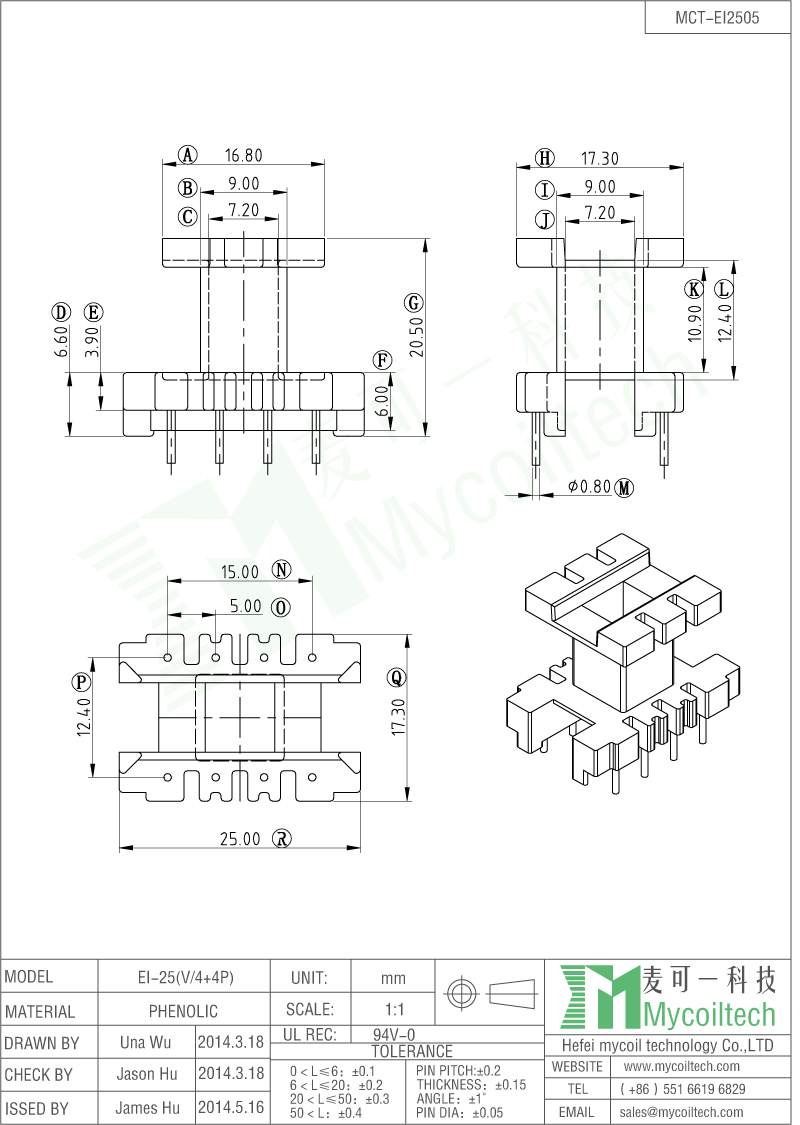 High Quality Transformer Bobbin EI25