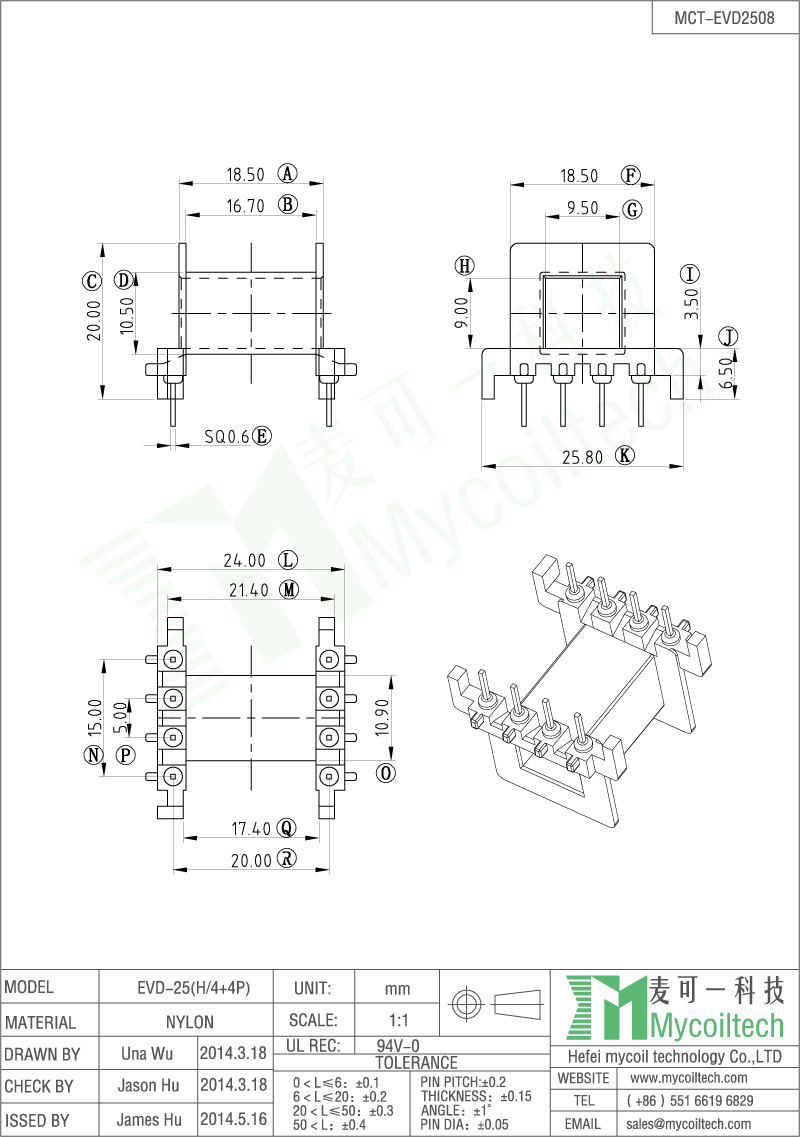 4+4 Pin EVD25 Bobbin for Power Supply