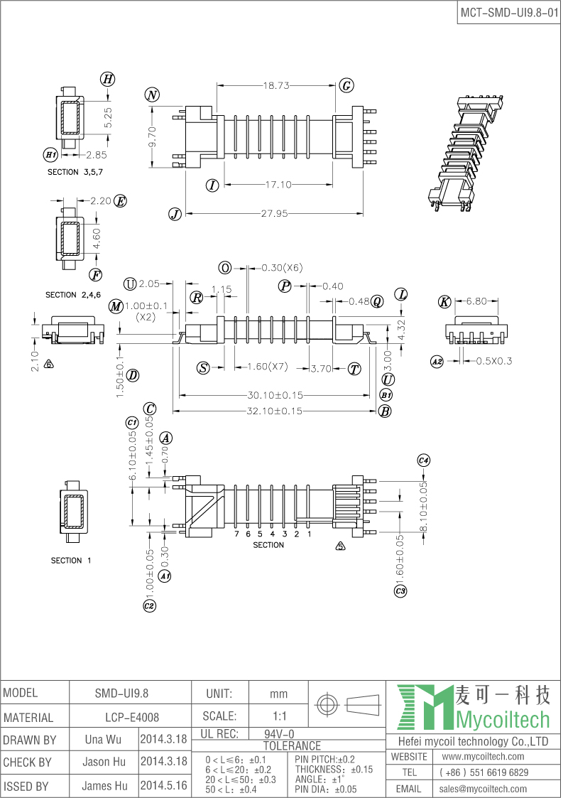 SMD UI9.8 transformer bobbin manufacturer