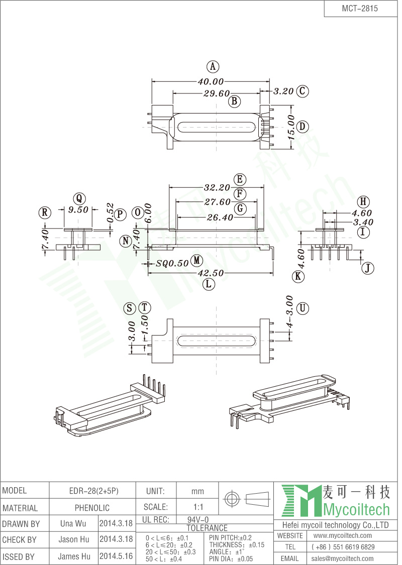 EDR28 5+2 pin transformer bobbin