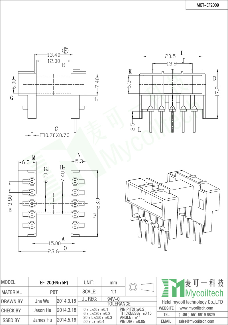 5+5 pin EF25 transformer bobbin design