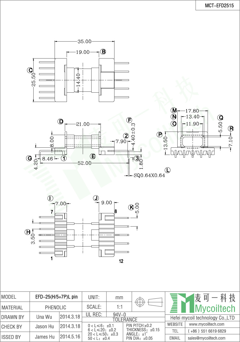 High quality EFD25 transformer bobbin