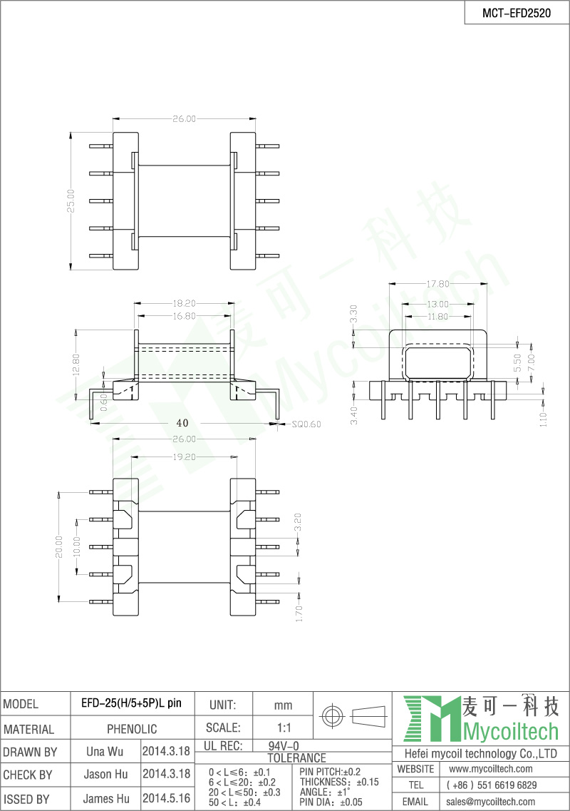 EFD25 bobbin pin 5+5