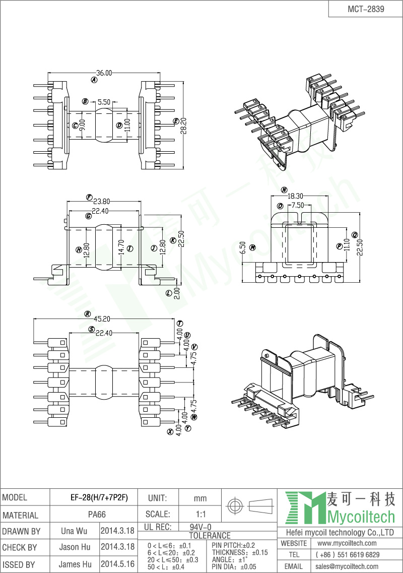 EF28 horizontal bobbin 14pins