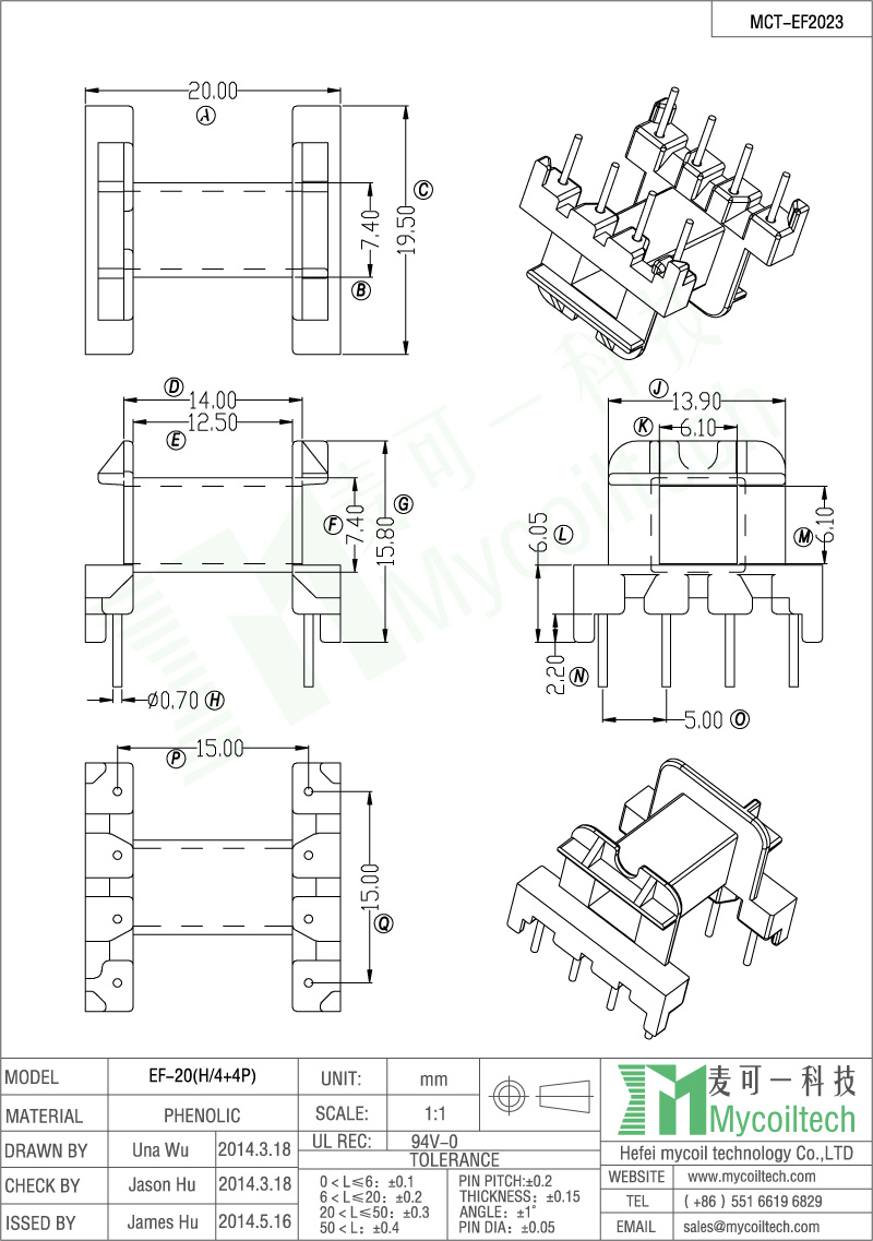 Winding bobbin EF20 4+4 pin 