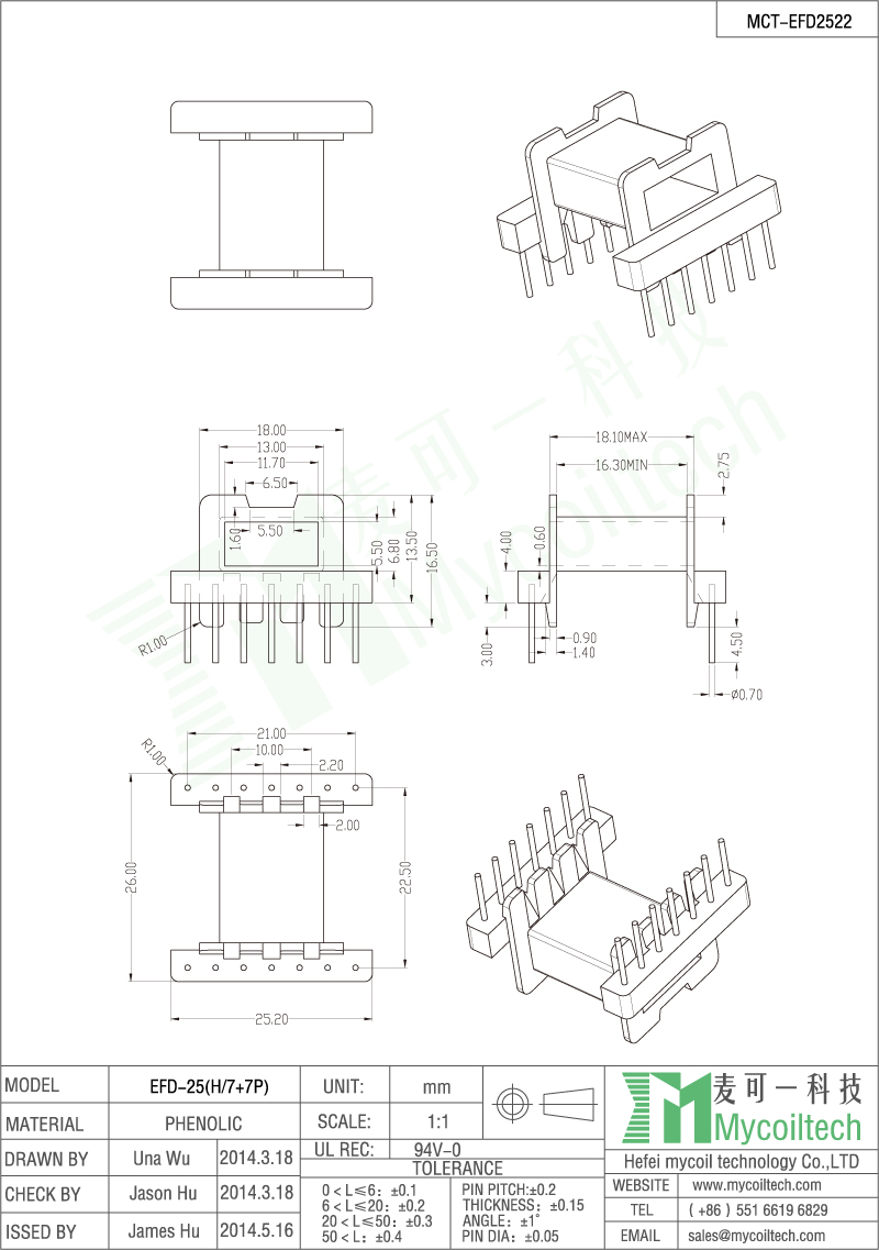 EFD25 horizontal coil former