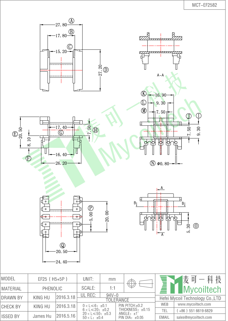 EF25 bobbin for transformer 