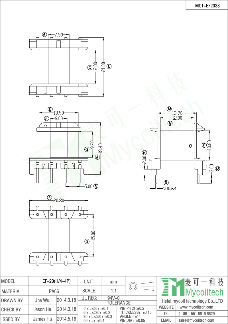 PA66 material transformer bobbin