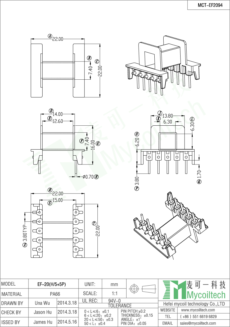 Supply PA66 transformer bobbin