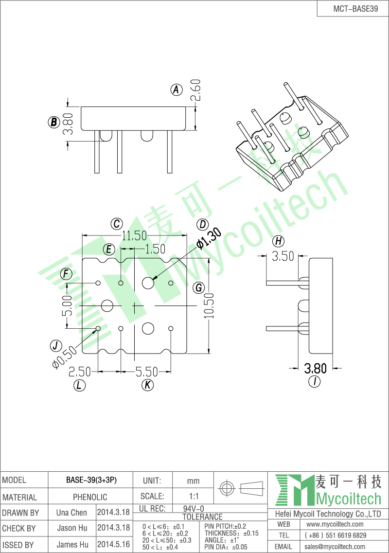 3+3 pins Transformer base