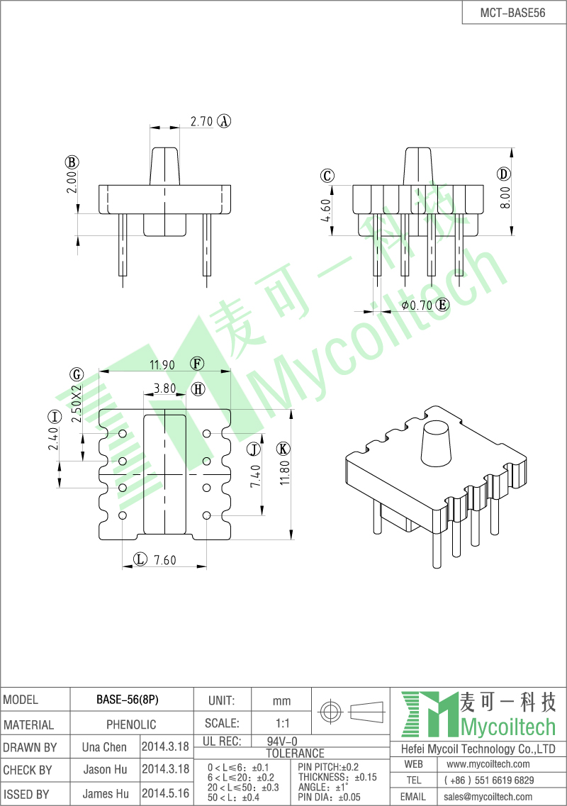 8 pin base for inductor