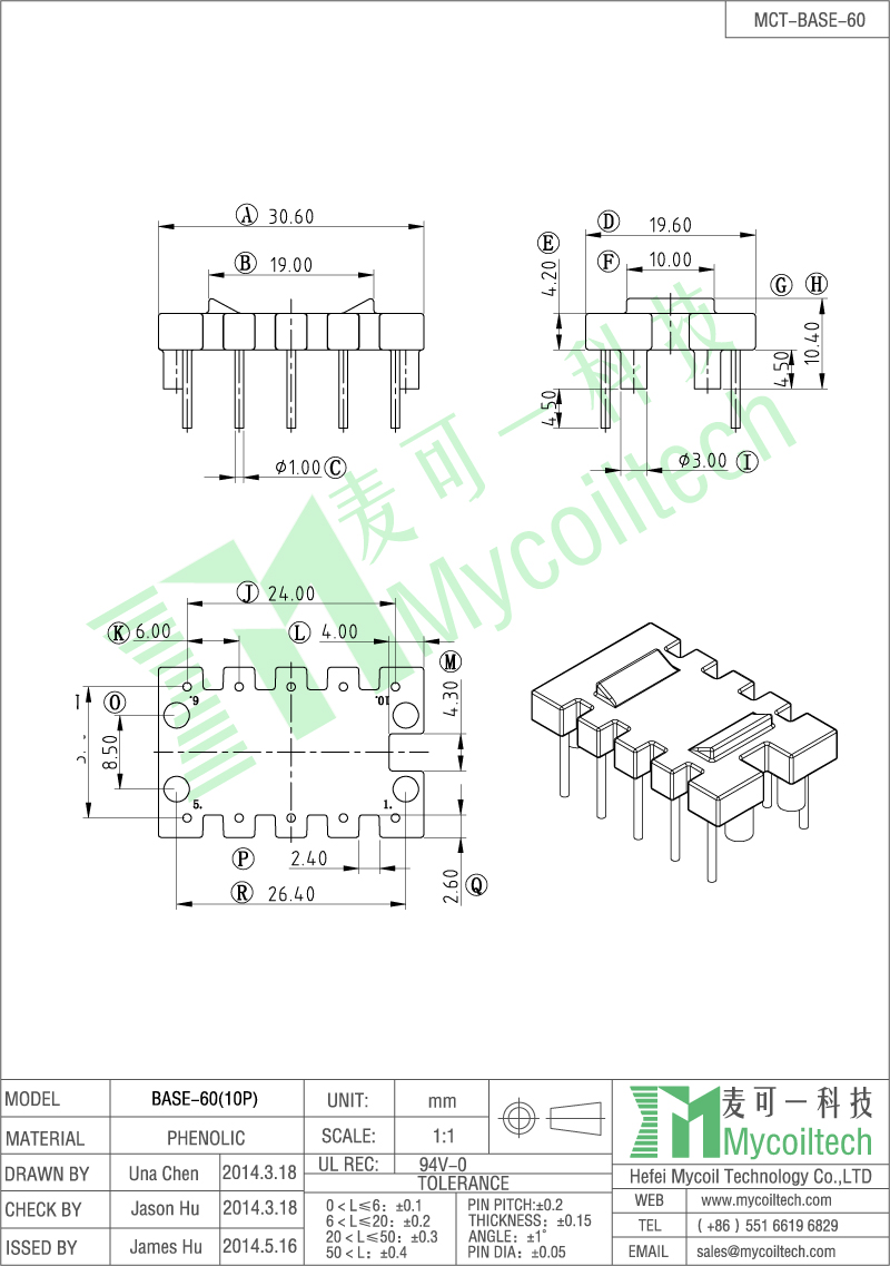 5+5 pins inductor base