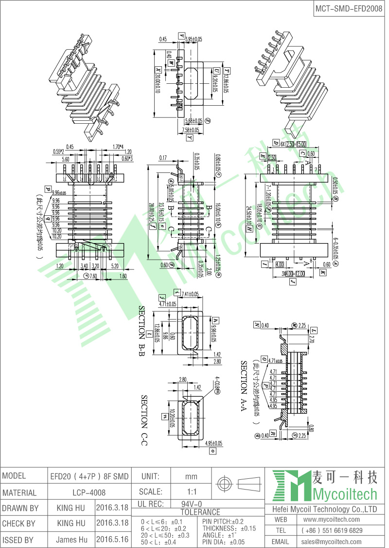 Supply SMD bobbin EFD20