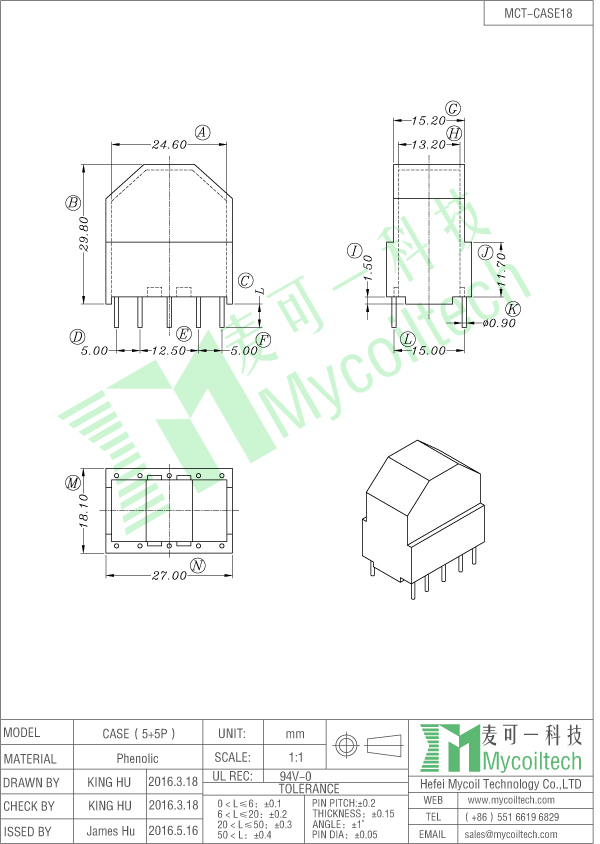 5+5 pin case for transformer