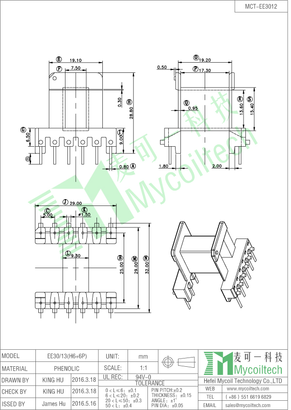 EE30 high frequency coil former