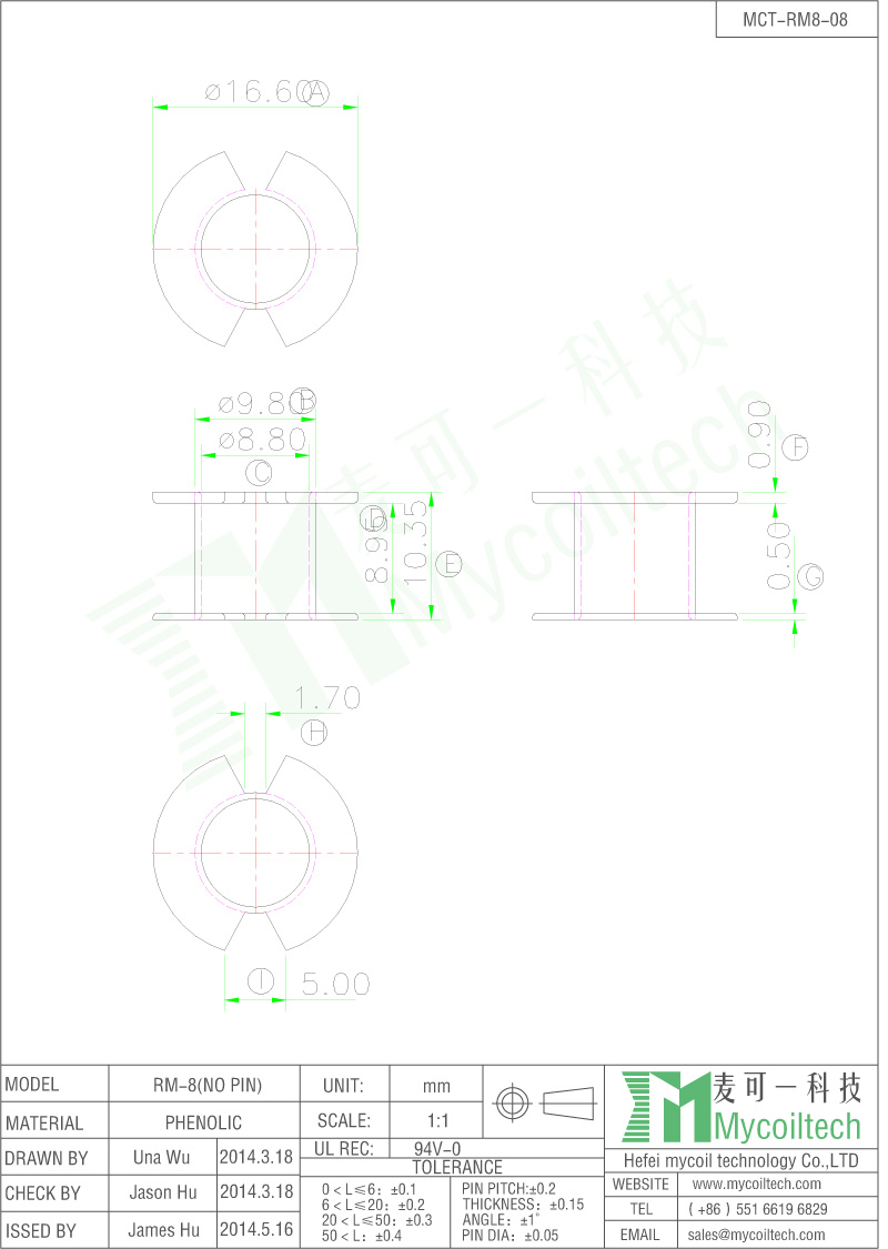 RM8 PCB Mounting Transformer Bobbin