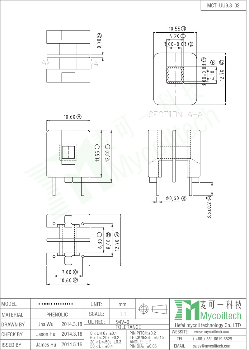 UU9.8 series transformer bobbin