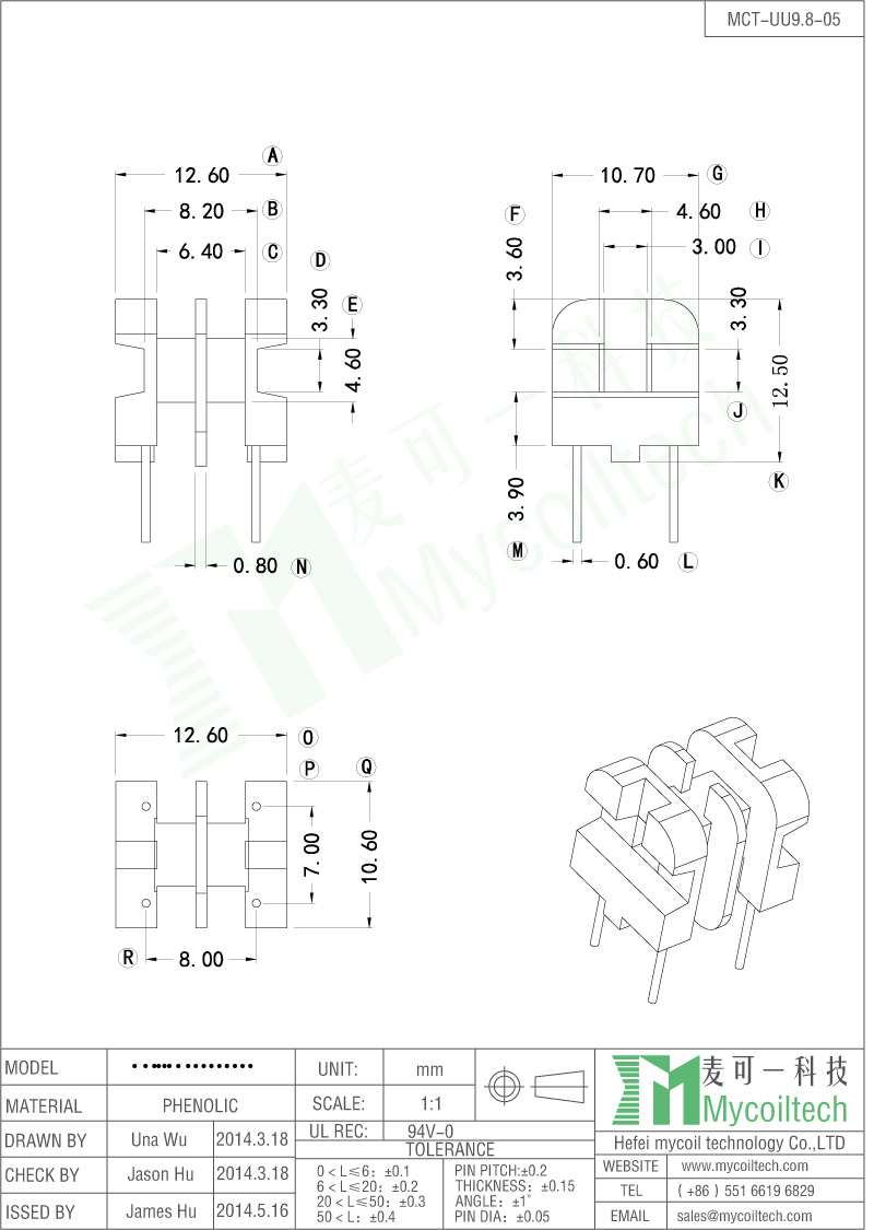 UU9.8 Toroidal Transformer Bobbin