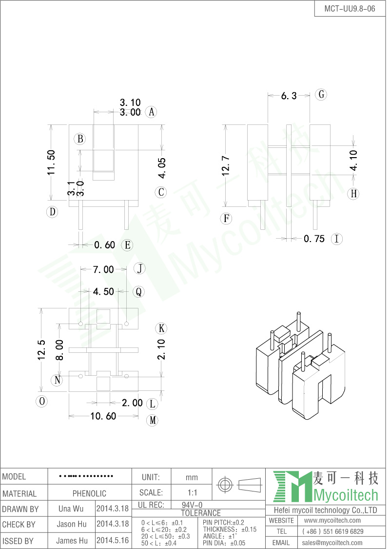  Phenolic Material UU9.8 Bobbin