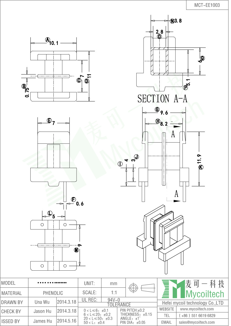 2+2Pins Horizontal EE10 Bobbin