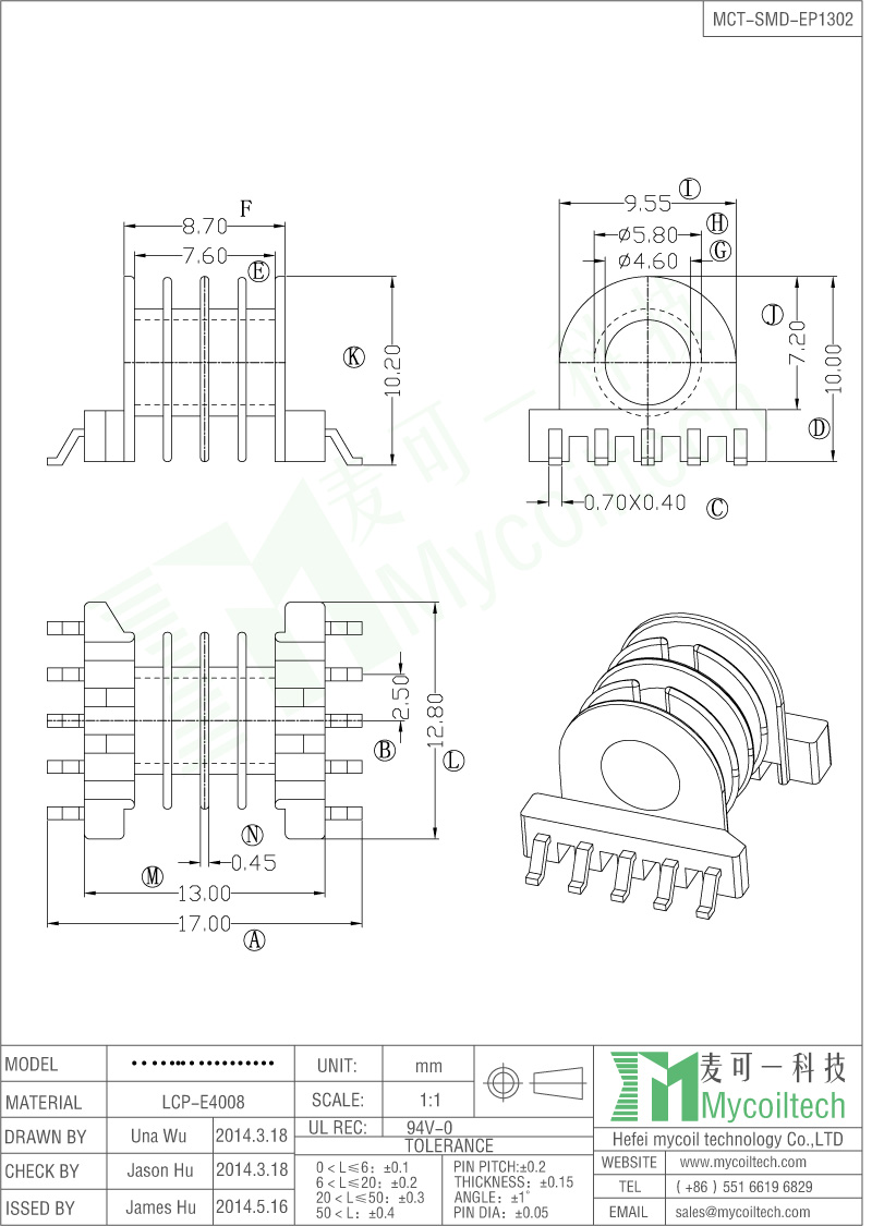 Four Slots EP13 Transformer Bobbin With 5+5 Pins.