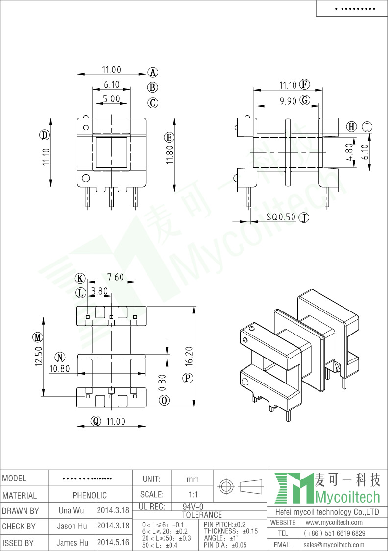 Double Slots EE16 Horizontal Transformer Bobbin Phenolic Material