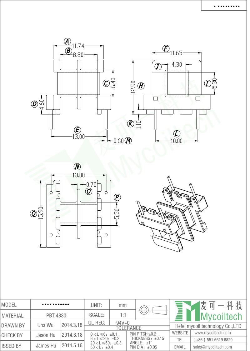 Horizontal Bobbin EF16 Transformer Bobbin