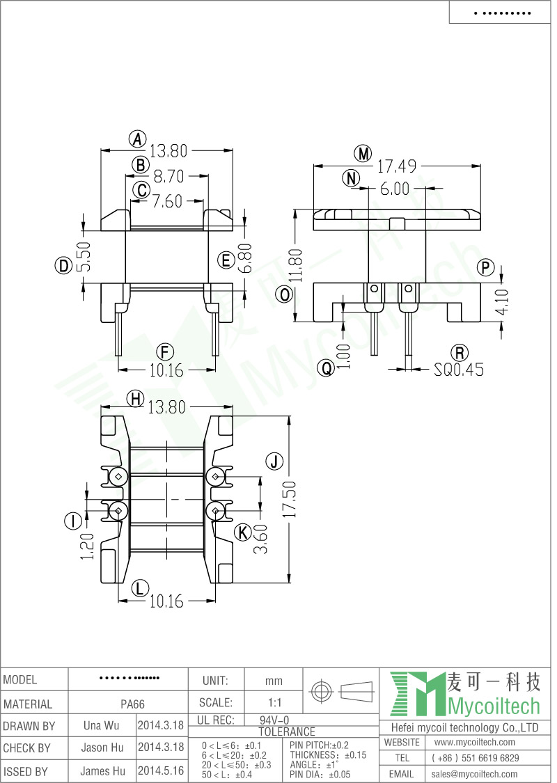 EF16 Vertical Transformer Bobbin Dip Bobbin