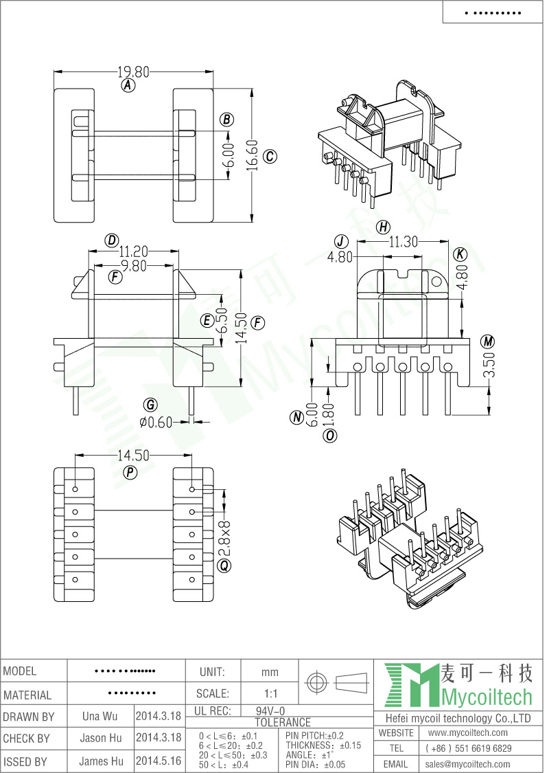 5+5 Pins Dip Bobbin EF16 Horizontal Transformer Bobbin 