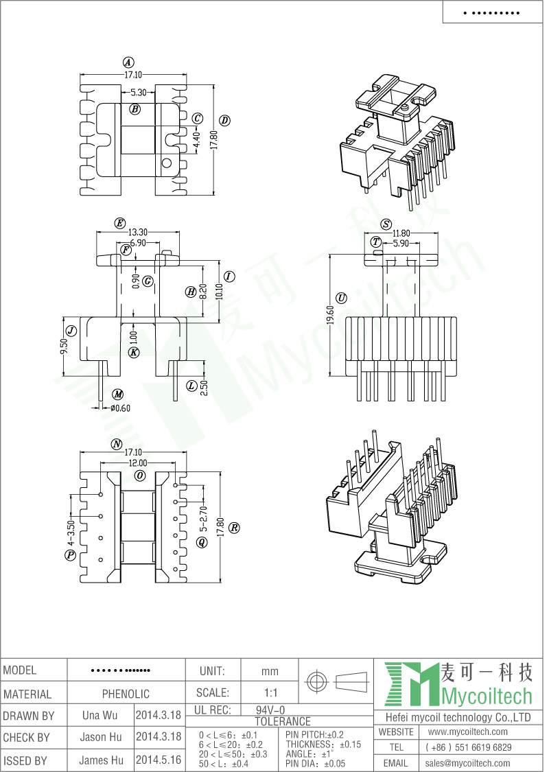 EF16 Transformer Bobbin With 4+6 Pins