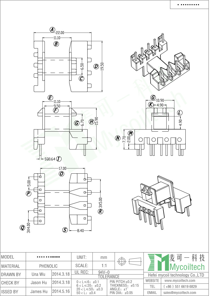 Horizontal Bobbin EF16 Transformer Bobbin Dip Bobbin