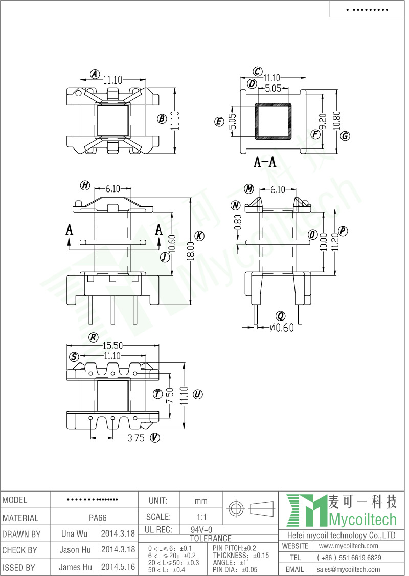  EF16 Vertical Transformer Bobbin With 3+3 Pins