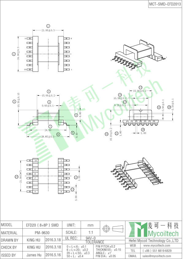 EFD20 power transformer bobbin