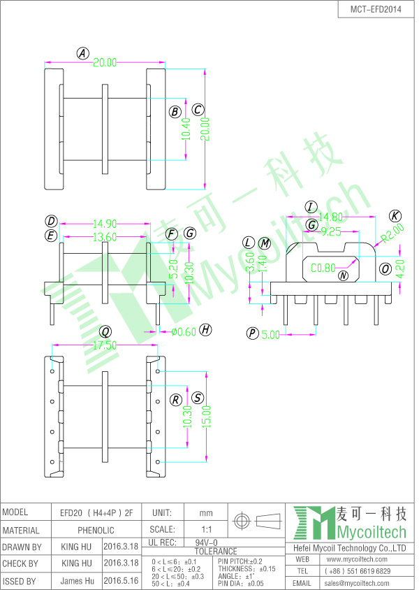 EFD20 bobbin datasheet