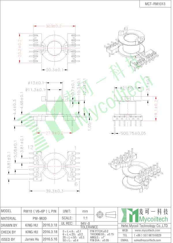 RM10 power transformer bobbin